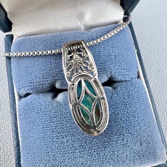 Karis Mojave Turquoise Pendant Necklace Stainless Steel Silver Oval Stone 18” - Picture 7 of 8
